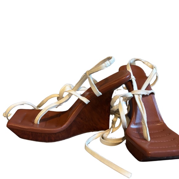 Gia Borghini x RHW Strappy Leather Wedge Sandals - Picture 3 of 5